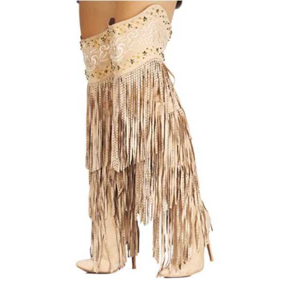 Shoes - KNEE HIGH GLAM FRINGE COWGIRL WESTERN BOOTS SIZE 6-11